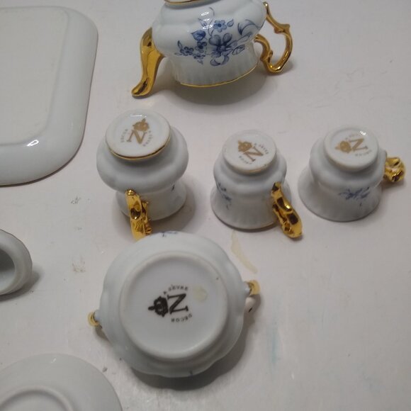A Servre Decor Mini Tea Set 10 Piece Hand Painted Blue Gold. - Picture 8 of 14